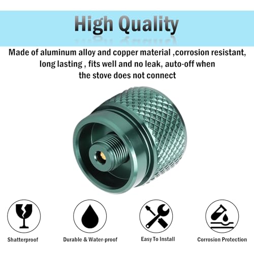 2pcs Camping Stove Adapter Propane to Butane Adapter Gas Converter 16 oz Propane Tank Input EN417 Valve Output Camp Fuel Refill Adapter for Backpacking & Hiking£¨Ink Green)