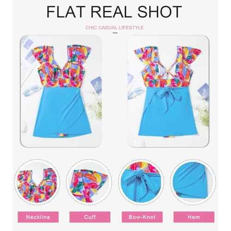 Dokotoo Women's One Piece Swimsuits with Cover up Wrap Skirt Tummy Control V-Neck 2 Piece Padded Bathing Suits