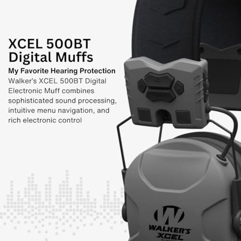 Walker's XCEL 500BT Digital Electronic Muff with Voice Clarity and Bluetooth and Crosshair Sport Shooting Glasses Bundle