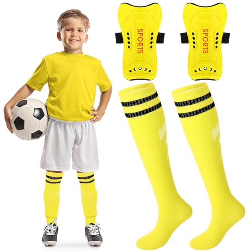 Syhood Soccer Shin Guards and Socks for Toddler Kids Youth, Lightweight Soccer Shin Pads Protective Soccer Gear for 3-5, 5-10, 10-15 Years Old Children Teen Boys Girls Soccer Game (Yellow,S Size)