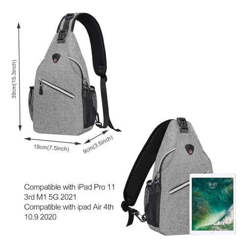 MOSISO Sling Backpack, Multipurpose Crossbody Shoulder Bag Travel Hiking Daypack, Gray, Medium