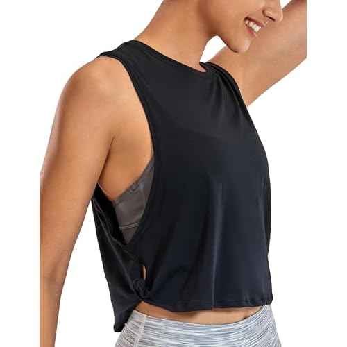 CRZ YOGA Pima Cotton Cropped Workout Tank Tops for Women - Sleeveless Sports Athletic Yoga Running Gym Crop Shirts
