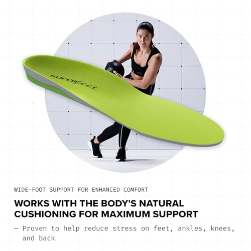 Superfeet All-Purpose Wide-Fit Support Insoles (WideGreen) - for Wide Footwear Only - Trim-to-Fit Orthotic Arch Support Shoe Inserts