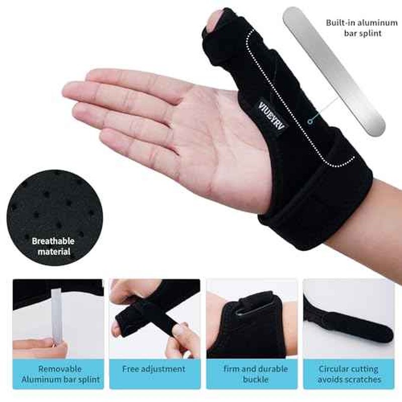 Trigger Thumb Splint- Adjustable Thumb Spica Support Stabilizer Brace for Pain, Sprains, Arthritis, Tendonitis, Breathable and Easy Application.(Right & Left Hand) (Black)