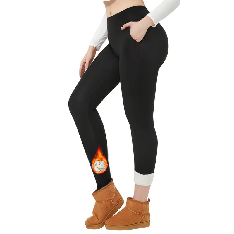 BreezeActive Fleece Lined Leggings Women Tummy Control High Waisted Workout Winter Warm Soft Yoga Pants (US, Alpha, Large, Regular, Regular, Black)