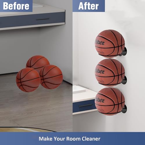 RT&BS Basketball Holder Wall Mount, Ball Display Wall Storage for Basketball, Soccer Ball, Volleyball, Football, Rugby