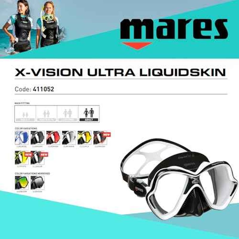 MARES Unisex Adult X-Vision Ultra Liquidskin Comfortable Scuba Diving Two Window Mask with Silicone Face Piece