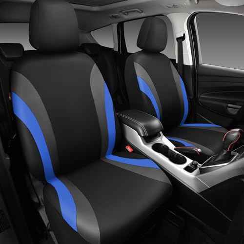 CAR PASS Line Rider Sporty Front Seat Covers, Blue Car Seat Covers Two Front Seats Only, Airbag Compatible,Universal Fit Sedans,Cars,Vans,SUV,Truck(Black and Blue)