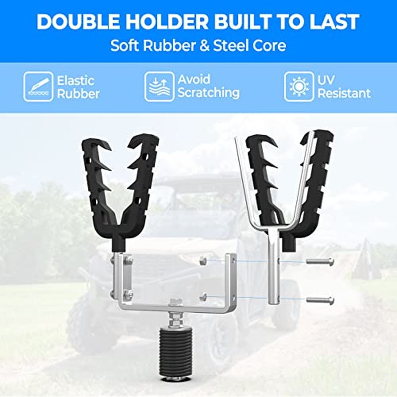 KEMIMOTO UTV Tool Rack, Hunting Tool Holder Rack Tool Mount Compatible with Polaris Ranger & General, Bow Holder Grips with Rubber Snubbers