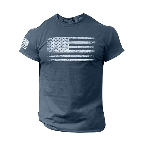 American Flag Western Shirt Stars and Stripes forever Shirt Vintage Graphic Tees for Men 4Th of July 4Th of July Outfits for Men Funny President Shirts Mens Graphic T-Shirts Grey S