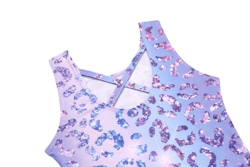 Arshiner Girls 4-5T Purple Gradient Leopard Gymnastics Leotard & Sparkly Dance Shorts Set