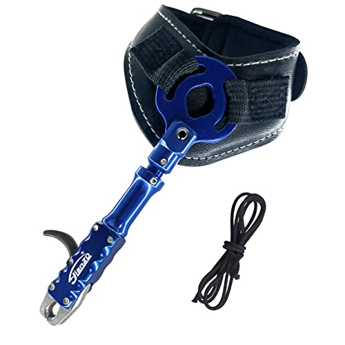 xxiaojun Adjustable Wristband Release, Index Finger Release, Composite Bow, 360 degree rotatable Jaws, Automatic Closure, Bow and Arrow Archery Accessories, Archery Release Aids (Blue)