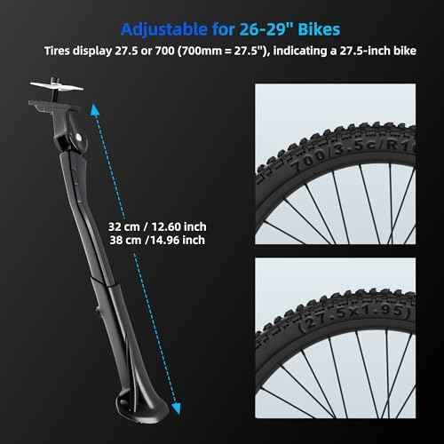 Bike Kickstand, Center Mount for 26-29 Inch Adult Bicycle, Adjustable Aluminum Bicycle Kickstand, Sturdy and Non-slip Bike Kick Stand for Mountain Bike/E-Bike/Road Bike