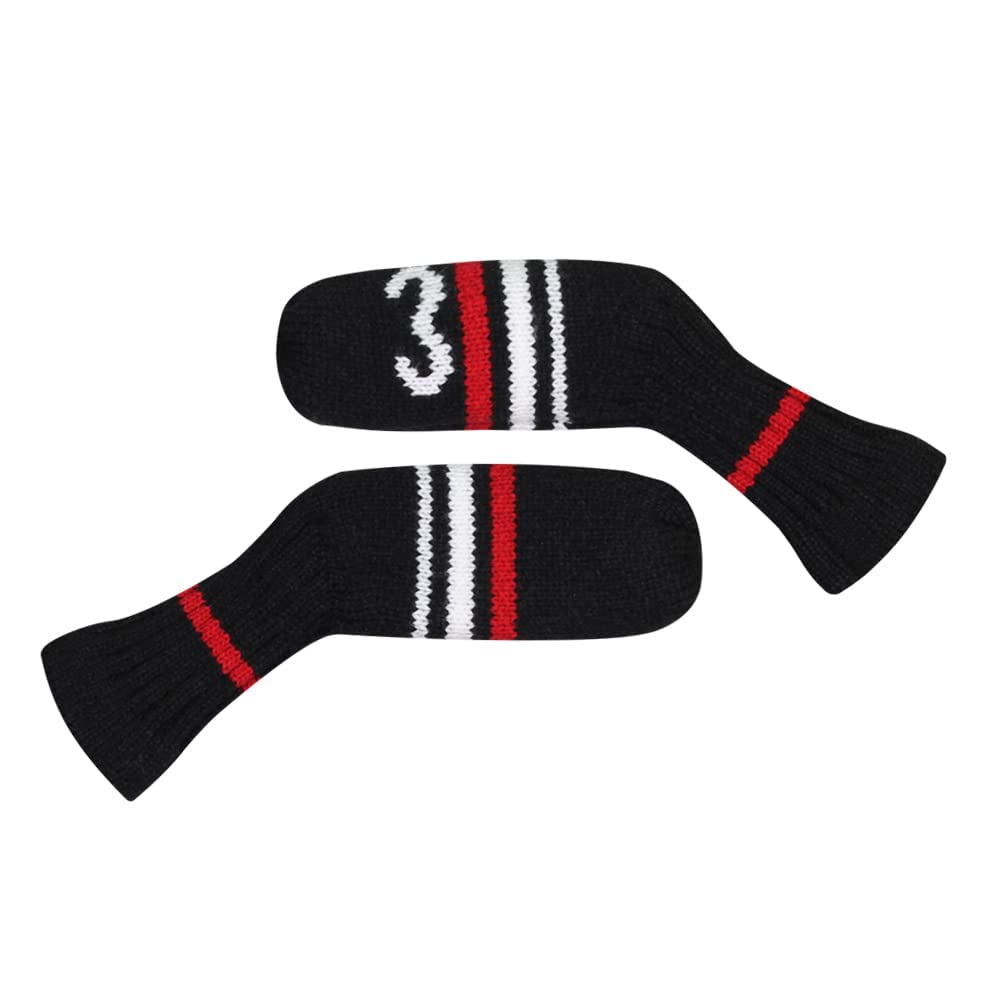 Scott Edward Black Red White Warning Iron Covers,Set of 10 PCS, Adorable and Basically Socks Shape,Washable & Durable Golf Club Head Protector (Black Red White Warning Stripes)