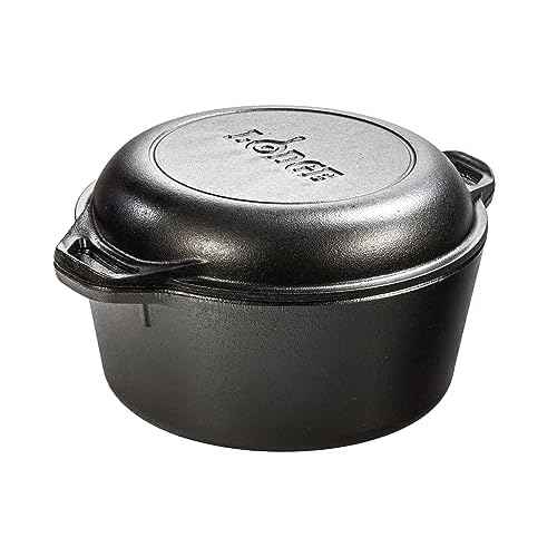 Lodge 5 Quart Cast Iron Double Dutch Oven ? Pre-Seasoned ? Lid Converts to 10.25" Skillet ? PFAS-Free ? Made in USA ? Dual Handles ? Oven, Grill, Campfire & Stovetop Safe ? Durable & Non-Toxic
