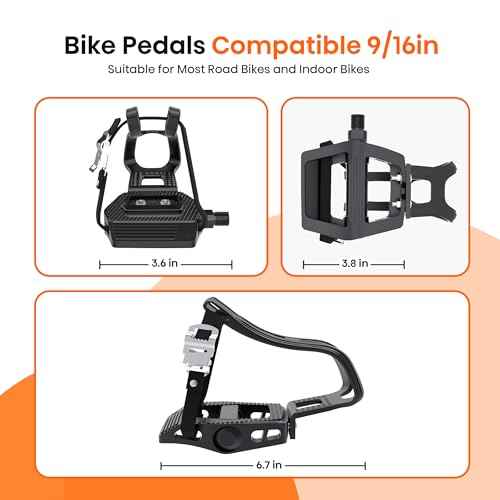 SPD Bike Pedals with Toe Cages, 9/16'', Dual Function with Straps and Clip, Alloy Spindle for Indoor Exercise Cycling Spin Mountain Road Bikes, Peloton, Schwinn, Sunny Bikes