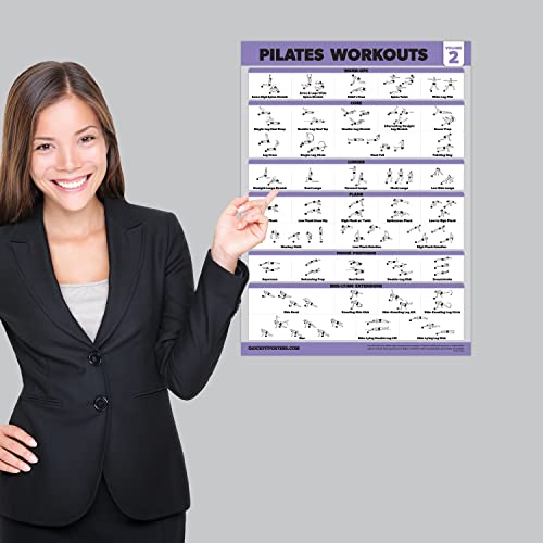 3 Pack - Pilates Workout Poster Set Volume 1 & 2 + Warm Up Routine - Pilates Mat Work Exercises - Fitness Charts (18 x 24, LAMINATED)