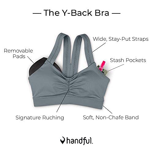 Handful Women's Y-Back Maximum Support Racerback Sports Bra with Removable Pads, Wire Free Yoga Bra, Battle Cry Pink, Medium