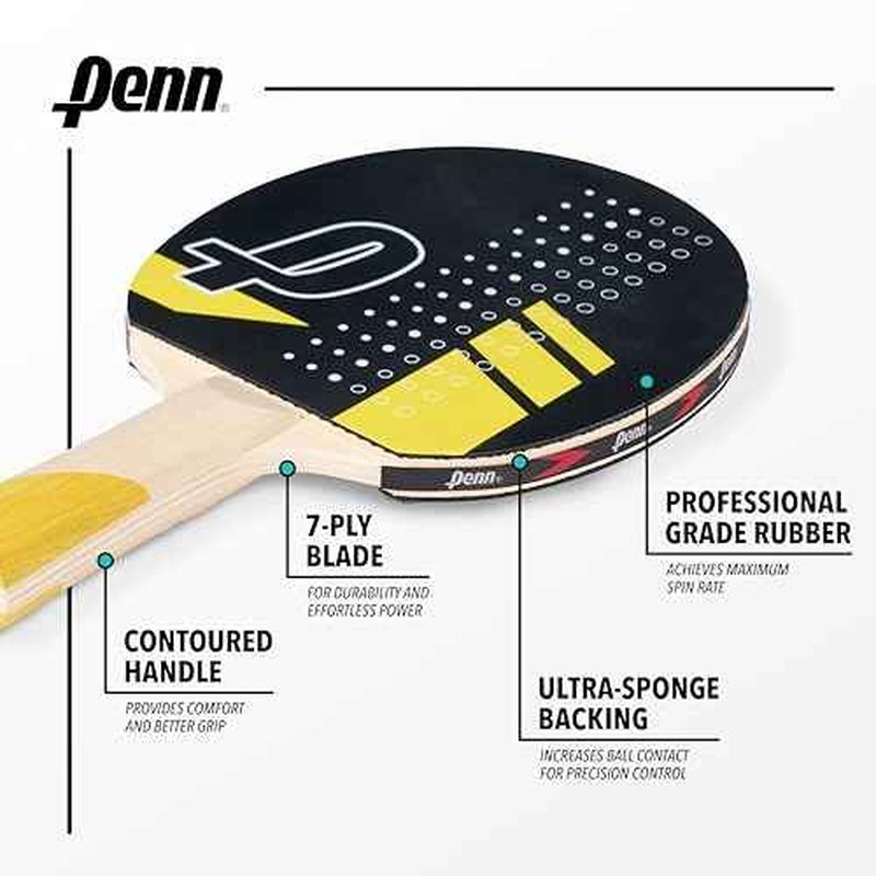 Penn 5.0 Professional Ping Pong Paddles - Choose Single Table Tennis Paddle, or Deluxe 2 or 4 Player Kit with Balls and Storage Case