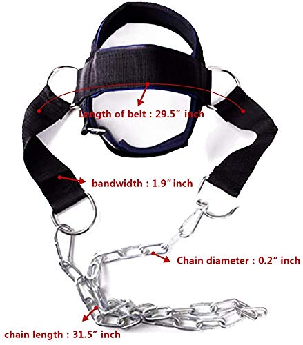 Fitness Neck Head Harness Neck Training Weight Lifting Strength Trainer With Adjustable Long Steel Chain and Strap Improve Muscle Strength Neck Exerciser