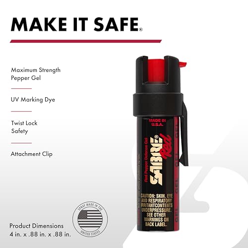 SABRE Home Defense Pepper Projectile Launcher, Large Size with (7) 0.68 Cal. Projectiles - 40% More Stopping Power for Extra Home Protection, 6.89”W x 8.56”H, and Made in USA SABRE Pepper Gel Canister