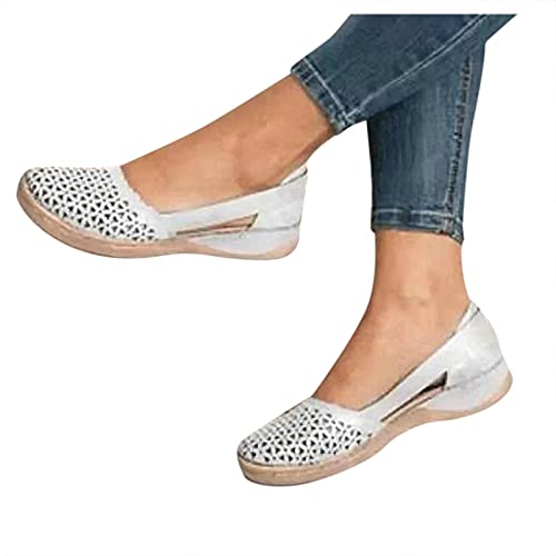 AMDBEL Sandals for Women 2024 Hollow Out Orthopedic Sandals Breathable Closed Toe Comfortable Low Wedge Sandals Slip-on Shoes