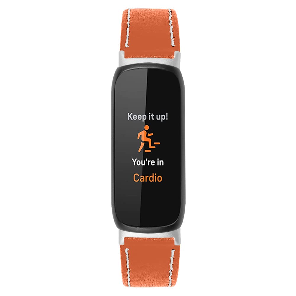 Juaupepo Leather Band Compatible with Fit bit Inspire 3, Women Men Soft Leather Bands Quick Release Wristband Adjustable Strap for Inspire 3 Fitness Tracker (Orange)