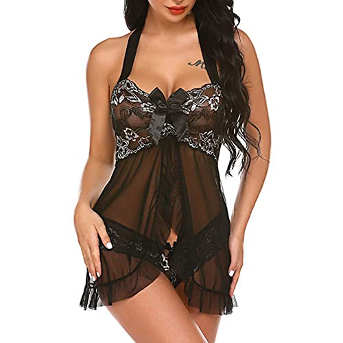 Generic women's lingerie, sleep & loungeLace Lingerie for Women Front Closure for Sex Babyboll for Sex Naughty See Through Teddy Pajamas Cute Honeymoon Nightwear, 3X-Large, 1#black