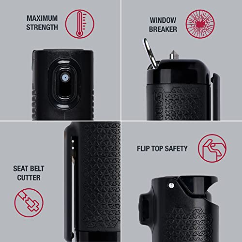 SABRE Safe Escape 3-In-1 Pepper Gel With Window Breaker Seat Belt Cutter, Maximum Strength Pepper Spray, Snap Clip Keychain for Easy Carry & Fast Access, Easy to Use Fast Flip Top Safety, 0.54 fl oz