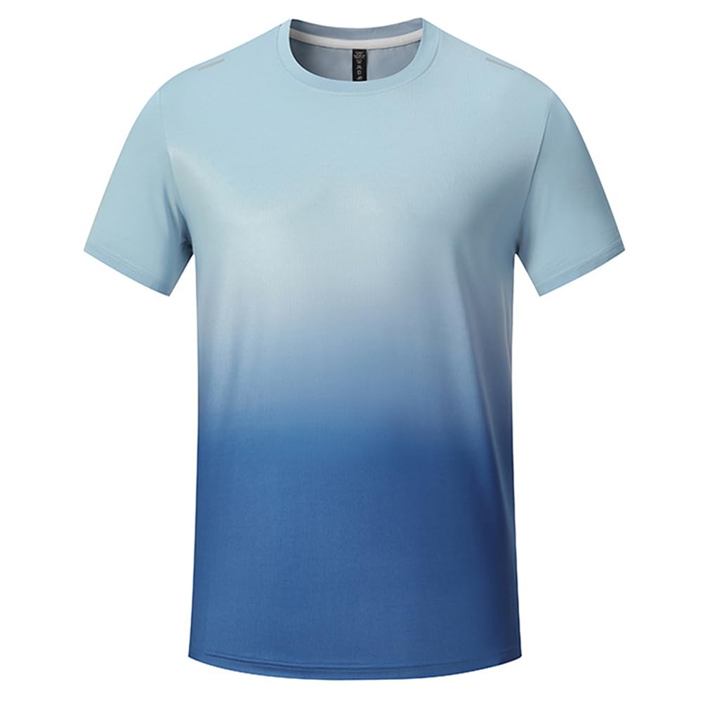 TOLOER Men's Short Sleeves T-Shirt Summer Quick Drying Athletic Top Running Fitness Training Casual Clothing Light Blue L