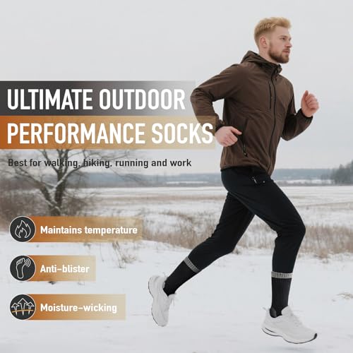 Merino Wool Hiking Crew Socks for Men & Women, Thick Thermal Cushioned Winter Socks, Moisture-Wicking, 3 Pairs