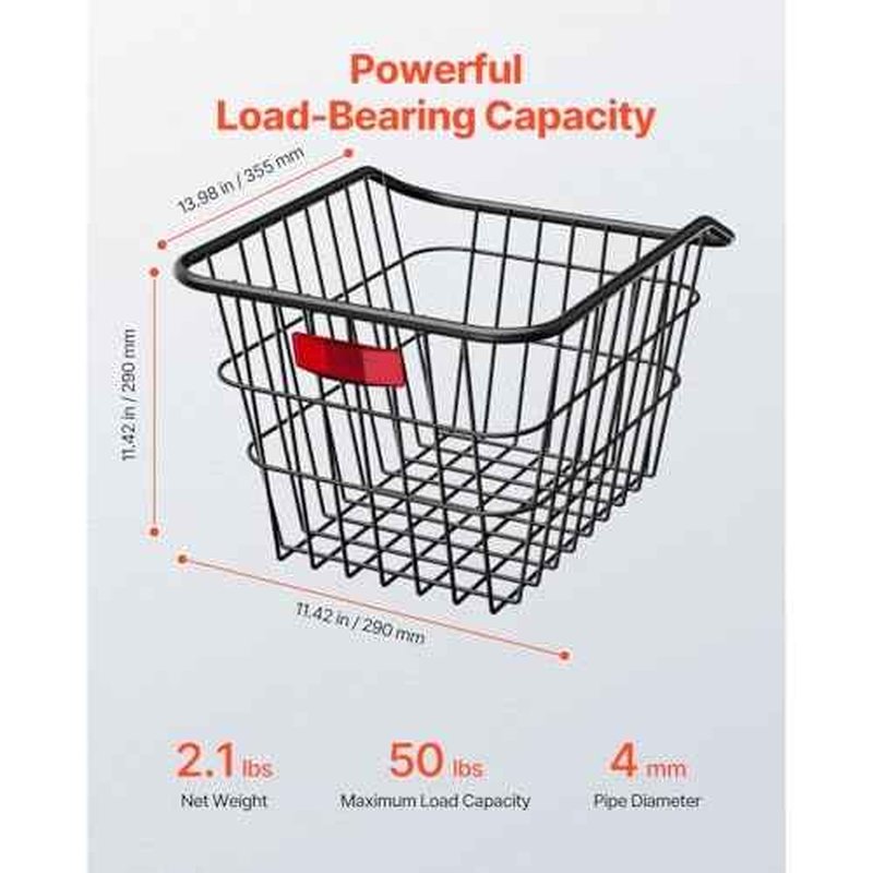 VEVOR Rear Bike Basket, Metal Wire Bicycle Basket with Reflective Tail Light & Waterproof Cover, Durable Bike Back Basket, Fits to Most Rear Bike Racks