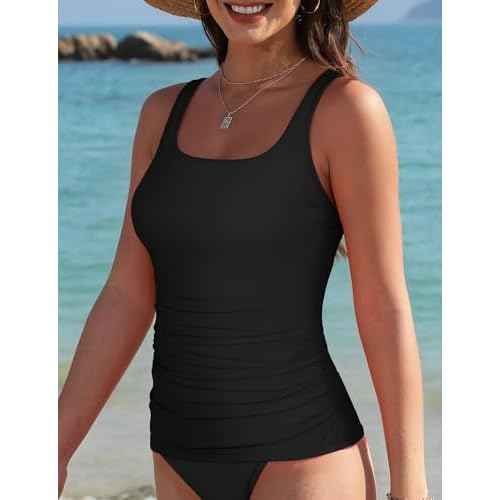 Women's Tankini Top Swimwear Top Only Tummy Control Bathing Suit Top Modest Swim Tank Tops No Bottom