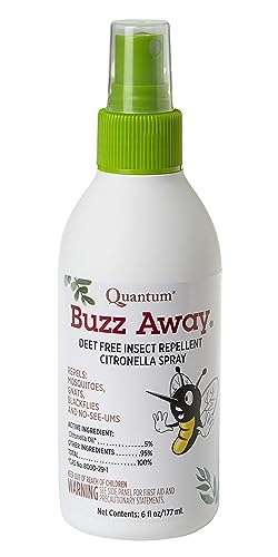 Quantum Health Buzz Away Insect Repellent DEET Free Citronella Oil Outdoor Mosquito Gnat Black Fly & No-See-Um Bug Spray Powerful Plants Repel Bugs Off Skin, Safe for Kids - 6 Ounce