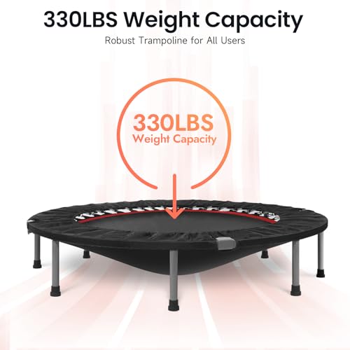 BCAN 40/48" Foldable Mini Trampoline Max Load 330lbs/440lbs, Fitness Rebounder with Adjustable Foam Handle, Exercise Trampoline for Adults Indoor/Garden Workout