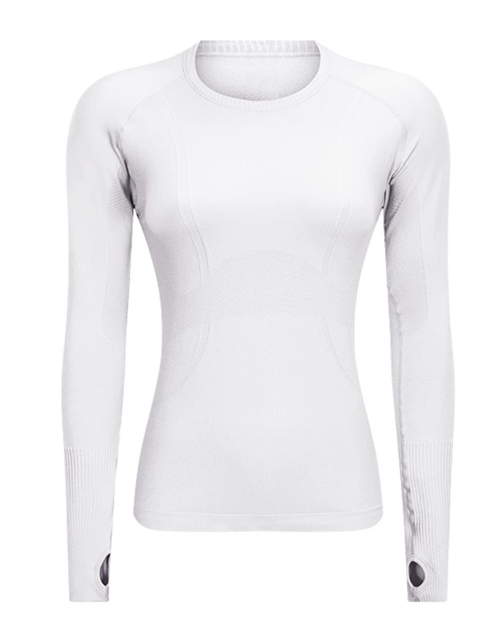 LUYAA Seamless Yoga Shirts for Women Long Sleeves Slim Fit Breathable Workout Fitness Tops White