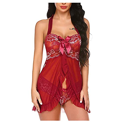 Generic lingerie for women sexy naughtyLace Lingerie for Women Front Closure for Sex Babyboll for Sex Naughty See Through Teddy Pajamas Cute Honeymoon Nightwear, 3X-Large, 8#red