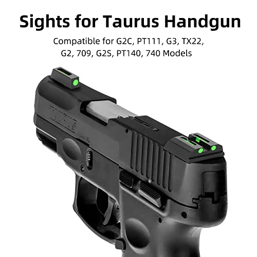 TRSAIM No-Tritium Fiber Optic Red/Green Sights for Pistol Taurus G2C, PT111, G3, TX22, G2, 709, G2S, PT140, 740, Taurus G2C Accessories Sights Set (Green Dot)