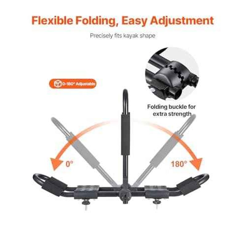 VEVOR Kayak Roof Rack 1 Pair J-Bar, Folding Soft Roof Rack with 4 Pcs Tie Down Straps, Top Mount Tie Down, Carrier for Kayak Surf Board Canoe SUP Ski Board, Mount on Car SUV Truck 2 Kayaks Crossbar