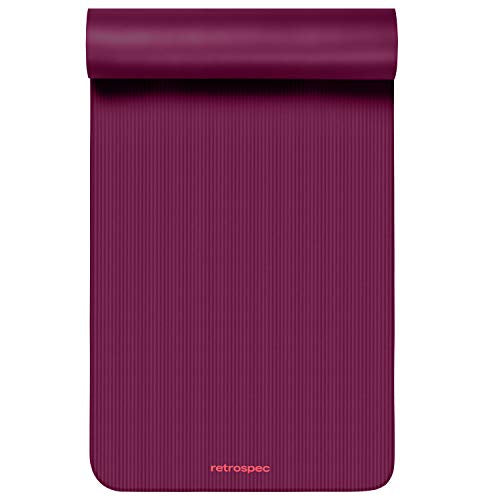 Retrospec Solana Yoga Mat 1/2" Thick w/Nylon Strap for Men & Women - Non Slip Excercise Mat for Yoga, Pilates, Stretching, Floor & Fitness Workouts, Boysenberry