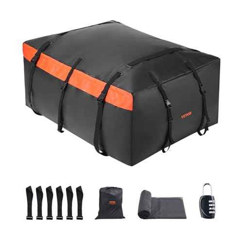 VEVOR Car Rooftop Cargo Carrier Bag, 23 Cubic Feet Roof Cargo Carrier, Heavy Duty 840D PVC 100% Waterproof Car Roof Luggage Bag for All Vehicle with/without Rack- with Lock, Anti-Slip Mat, 6 Door Hook