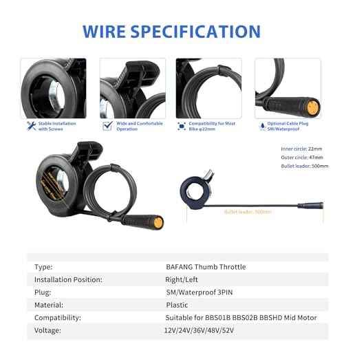 BAFANG Ebike 130X Thumb Throttle 24V 36V 48V 60V 72V Waterproof/SM Connector,E Bike Speed Control Accessories for Electric Bicycle Conversion Kit E-Bike Accessories