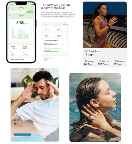 TIVUZVO Smart Ring,Fitness Tracker Ring,Sleep Tracker Ring-Health Heart Rate, Oximetry, Sleep, Exercise Monitoring, Compatible with iOS and Android(Black, US-9)
