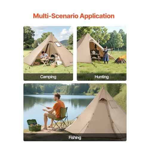 VEVOR Hot Tent, Camping Tipi Hot Tents with Stove Jack, Portable Winter Camping Tents with Snow Skirt, Easy Setup, Waterproof 4 Season Shelter Tents for Fishing Backpacking