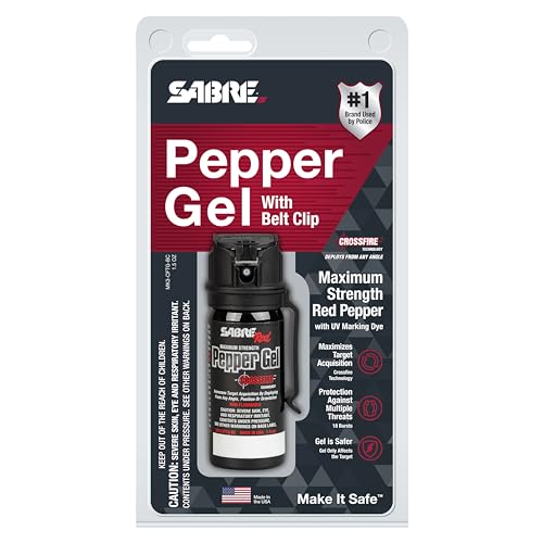 SABRE Crossfire Pepper Gel for Self Defense, Deploys At Any Angle, Maximizes Target Acquisition Against Threats, Easy Carry Belt Clip Safety Flip Top, Max Police Strength Pepper Spray 1.5 fl oz 3 Pack