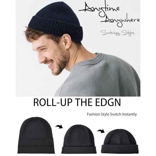 Thin Fisherman Beanie Hat for Men Women Fall Winter -Wool Knit Cuff Short Fashion Watch Cap,Trawler Slouchy Skull Cap