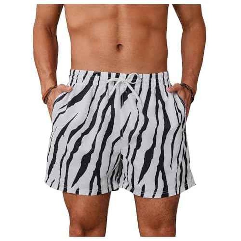 WDIRARA Men's Zebra Stripe Drawstring Waist Swim Trunks Beach Shorts Sports Running Bathing Suits with Mesh Lining