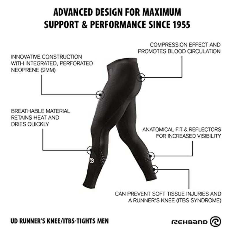 Rehband UD Runner¢¥s Knee/ITBS, Thermal Zone Tights for Men, Compression Tights for Running & Athletics