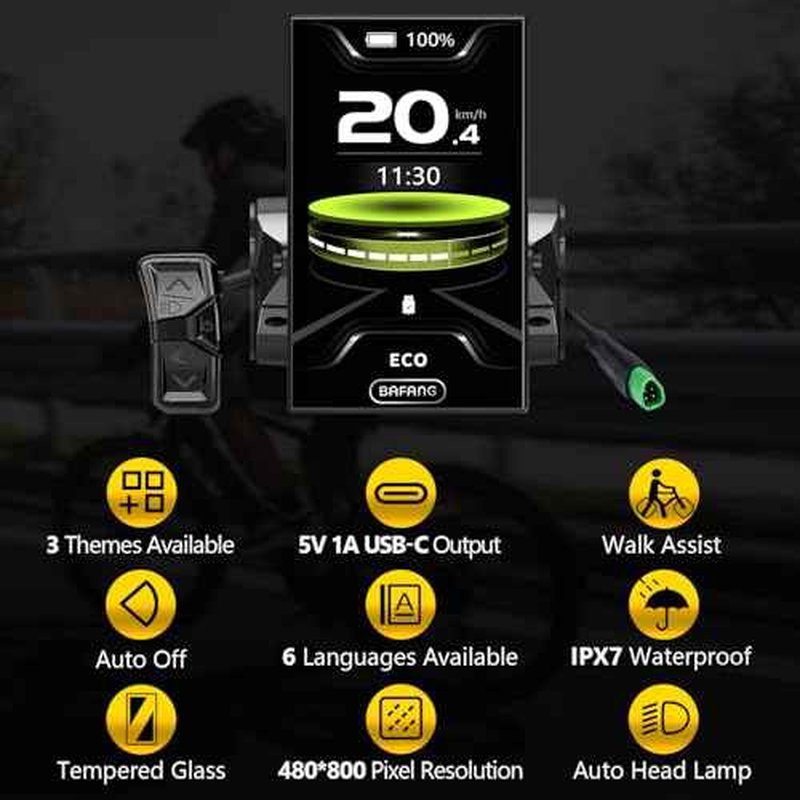 Bafang Display C010 for M400, M500 Mid Motor 0-6 Pedal Assist Levels eBike Computer Display with Automatic Backlight CAN Protocol