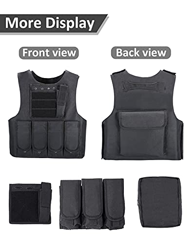 UNIVIVO Kids Tactical Vest Youth Army Costume for Boys Girls 8 10 12 14 Outdoor Airsoft Game (Black)